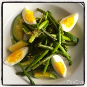 Steamed green veggies with egg